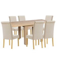 Hallowood Furniture Newquay Oak Flip Top Extending Table With 6 Upholstered Roll Top Dining Chairs In Cream Fabric - thumbnail 8