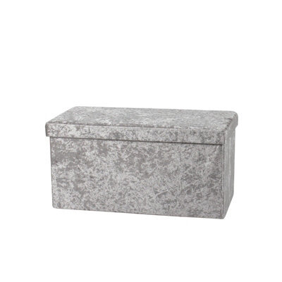 IHIDirect Foldable 76X38Cm Crushed Velvet Storage Bench Box Chest Ottoman Footstool Navy Natural