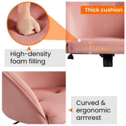 Yaheetech Height Adjustable Swivel Desk Chair With Castors And Armrests - Pink / Velvet - thumbnail 6