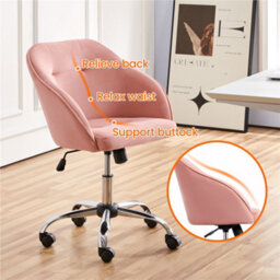 Yaheetech Height Adjustable Swivel Desk Chair With Castors And Armrests - Pink / Velvet - thumbnail 4