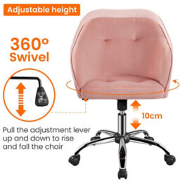 Yaheetech Height Adjustable Swivel Desk Chair With Castors And Armrests - Pink / Velvet - thumbnail 5