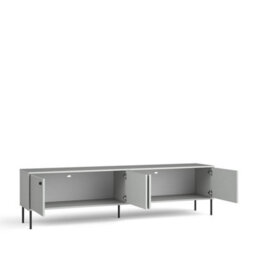 Arte Extra-Wide Grey Tv Cabinet 207Cm - Black Metal Accents & Cable Management For Contemporary Living Spaces - thumbnail 2
