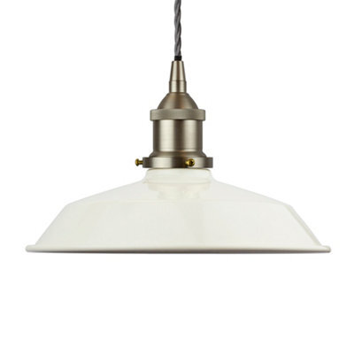 Clay White Small Trinity Metal Painted Dome Pendant Light With Brushed Chrome Lamp Holder And Grey Twisted Cable - Se Home - image 1