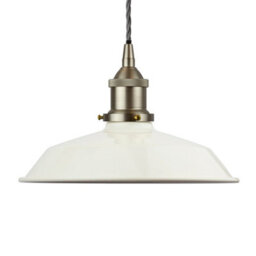 Clay White Small Trinity Metal Painted Dome Pendant Light With Brushed Chrome Lamp Holder And Grey Twisted Cable - Se Home