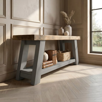 L150Xw30Xh40 Rome Grey Solid Wood Chunky Tv Unit / Bench - image 1