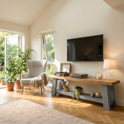 L150Xw30Xh40 Rome Grey Solid Wood Chunky Tv Unit / Bench - thumbnail 2