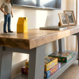 L150Xw30Xh40 Rome Grey Solid Wood Chunky Tv Unit / Bench - thumbnail 6