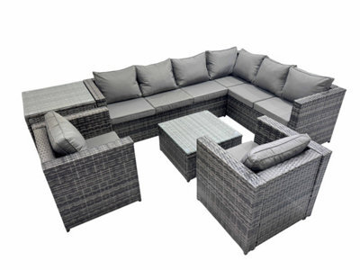 Fimous Outdoor Pe Rattan Garden Furniture Sofa Set With Square Coffee Table 2 Chair Side Table Dark Grey - image 1