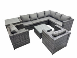 Fimous Outdoor Pe Rattan Garden Furniture Sofa Set With Square Coffee Table 2 Chair Side Table Dark Grey - thumbnail 1