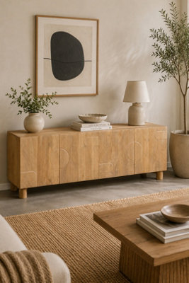 Yealmpton Large Low Board Mango Wood Tv Cabinet With Fluted Pattern - image 1