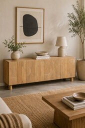 Yealmpton Large Low Board Mango Wood Tv Cabinet With Fluted Pattern - thumbnail 1