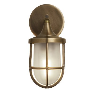 Industville Harbour Outdoor & Bathroom Wall Light - Brass, Frosted - image 1