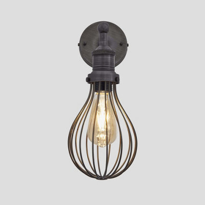 Industville Brooklyn Balloon Cage Wall Light, 6 Inch, Pewter, Pewter Holder - image 1