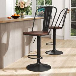 Thehotsale 2Pcs Swivel Height Adjustable Bar Chairs Stools With Backrest For Breakfast Bar, Counter, Kitchen And Home Barstoolsin - thumbnail 2