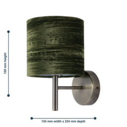 First Choice Lighting Set Of 2 Brea - Antique Brass Wall Lights With Green Velvet Shades - thumbnail 6
