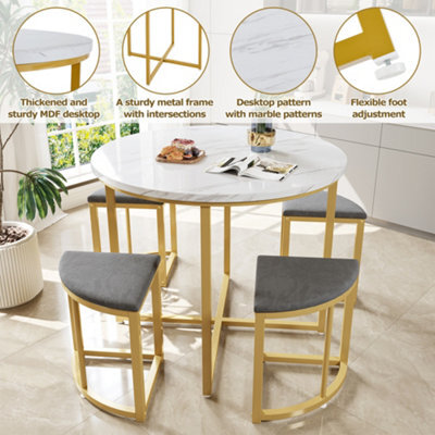Abrihome Modern Metal Frame Round Marble Dining Table And Chair