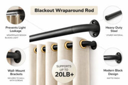 Shopnbits Blackout Extendable Black Curtain Pole 25mm Metal Curved Rod 120 To 210Cm - thumbnail 5
