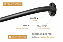 Shopnbits Blackout Extendable Black Curtain Pole 25mm Metal Curved Rod 120 To 210Cm - thumbnail 2