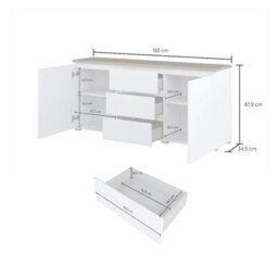 Arte Modo Sideboard Cabinet 150 Cm - Compact White And Oak Storage With Drawers And Handleless Doors - thumbnail 4