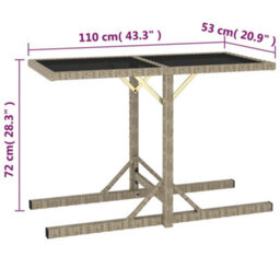 Berkfield Garden Table Beige 110X53X72 Cm Glass And Poly Rattan - thumbnail 5