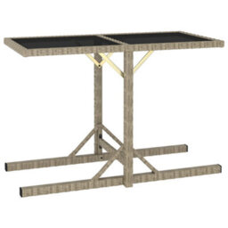 Berkfield Garden Table Beige 110X53X72 Cm Glass And Poly Rattan - thumbnail 1