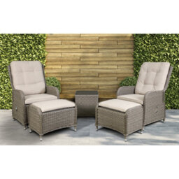 Loops 6Pc Garden Reclining Bistro Set - Rattan Wicker - Outdoor Chairs & Coffee Table - thumbnail 8