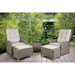 Loops 6Pc Garden Reclining Bistro Set - Rattan Wicker - Outdoor Chairs & Coffee Table - thumbnail 5