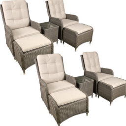 Loops 6Pc Garden Reclining Bistro Set - Rattan Wicker - Outdoor Chairs & Coffee Table