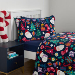 OHS Christmas Duvet Cover Pillowcase Bedding Set Present Gift Quilt, Navy - Single - thumbnail 3