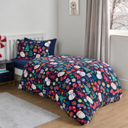 OHS Christmas Duvet Cover Pillowcase Bedding Set Present Gift Quilt, Navy - Single - thumbnail 2