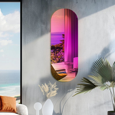 Artloge 120Cm Iridescent Oval Wall Mirror Colorful Aesthetic Accent Mirror Pub Bar - image 1