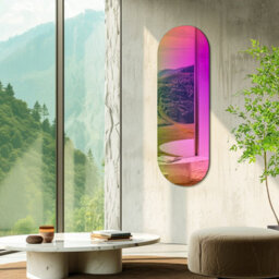 Artloge 120Cm Iridescent Oval Wall Mirror Colorful Aesthetic Accent Mirror Pub Bar - thumbnail 5