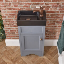 Homestylestore Light Grey 400mm Bathroom Vanity Unit With Black Basin And Aged Bronze Round Handles - thumbnail 2