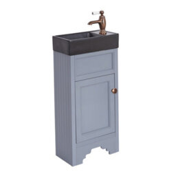 Homestylestore Light Grey 400mm Bathroom Vanity Unit With Black Basin And Aged Bronze Round Handles