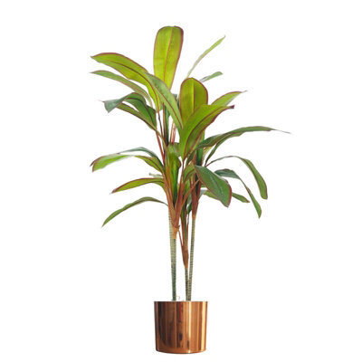 Leaf Artificial 100Cm Potted Dracaena Tropical Plant With Copper Metal Plater - image 1