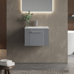 Balterley Belvide Partial Fluted 1 Drawer Wall Hung Vanity Unit With 1 Tap Hole Minimalist Basin - 500mm - Satin Grey - thumbnail 2