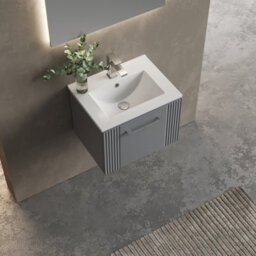Balterley Belvide Partial Fluted 1 Drawer Wall Hung Vanity Unit With 1 Tap Hole Minimalist Basin - 500mm - Satin Grey - thumbnail 5