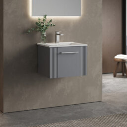 Balterley Belvide Partial Fluted 1 Drawer Wall Hung Vanity Unit With 1 Tap Hole Minimalist Basin - 500mm - Satin Grey - thumbnail 4