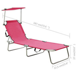 Walplus Folding Sun Lounger With Canopy Pink Aluminium - thumbnail 9