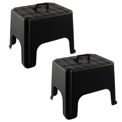 Pluto Packaging 2 X Built In Carry Handle Indoor Outdoor Non-Slip Black Stepping Stool Hardwearing & Strong - image 1