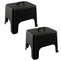 Pluto Packaging 2 X Built In Carry Handle Indoor Outdoor Non-Slip Black Stepping Stool Hardwearing & Strong - thumbnail 1