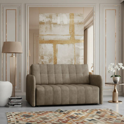 Viva Grand Iii Upholstered Sofa Bed With Sleeping Function Storage Compartment Wooden Legs Living Room 145Cm Capuccino - image 1
