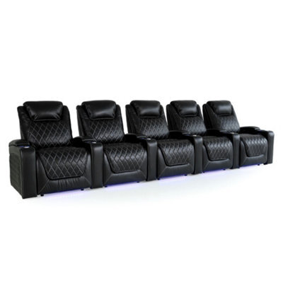Valencia Oslo Xl Home Cinema Seating Row Of 5 Black Nappa Leather Power Recliner Tactile Control System - image 1