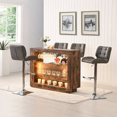 Furniture in Fashion Fiesta Smoked Oak Bar Table Unit With 4 Candid Grey Stools - image 1