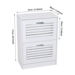Wooden Shoe Cabinet With 2/3 Bamboo Flip Drawers And Backboard For Entryway New White 2 Doors Shoe Cabinet - thumbnail 2