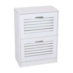 Wooden Shoe Cabinet With 2/3 Bamboo Flip Drawers And Backboard For Entryway New White 2 Doors Shoe Cabinet - thumbnail 1