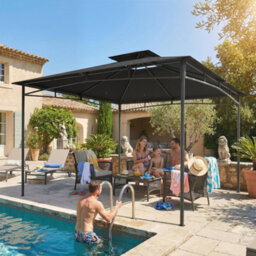 Outsunny 3 X 3 M Gazebo, Outdoor Gazebo Canopy With 2-Tier Roof, Dark Grey - thumbnail 9