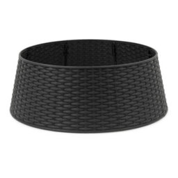 Christmas Village Faux Rattan Christmas Tree Skirt Black 65Cm Base Durable Snap Together Design Fits Tree Stands Up To 63Cm