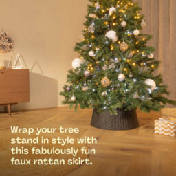 Christmas Village Faux Rattan Christmas Tree Skirt Black 65Cm Base Durable Snap Together Design Fits Tree Stands Up To 63Cm - thumbnail 3