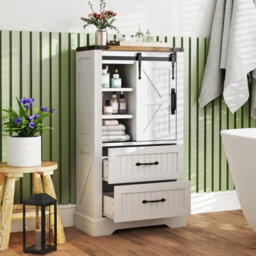 Gainoom Farmhouse Bathroom Floor Cabinet Freestanding Storage Cabinet W/ Sliding Barn Door - thumbnail 3